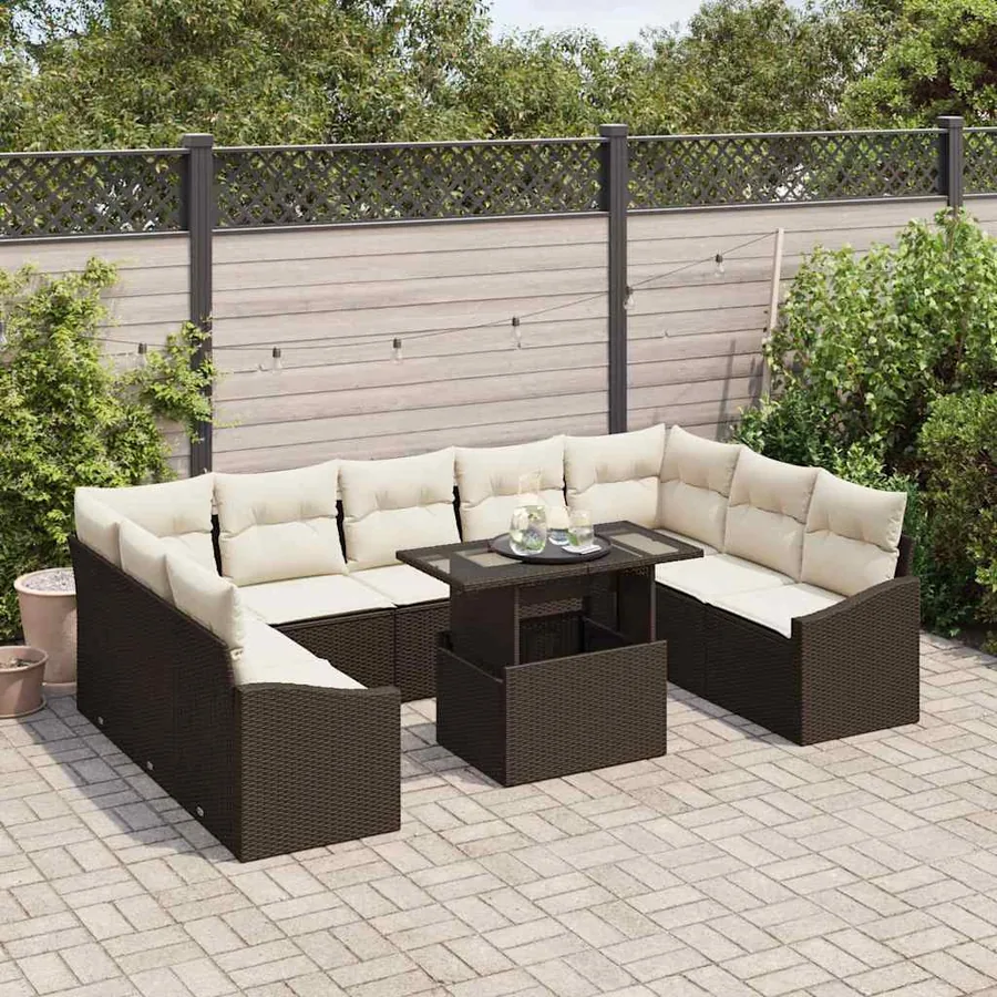 Ensemble de canapé de jardin Réglable 10 pcs Marron et Crème - 3