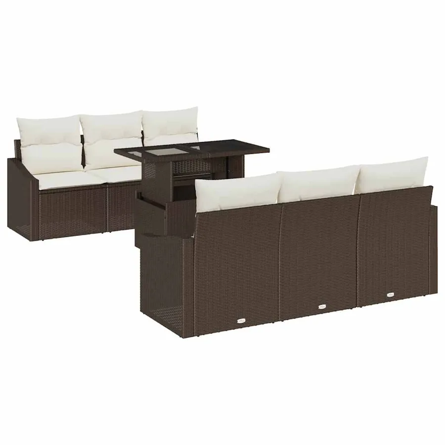 Ensemble de canapé de jardin 7 pcs Marron polyrotin - 2
