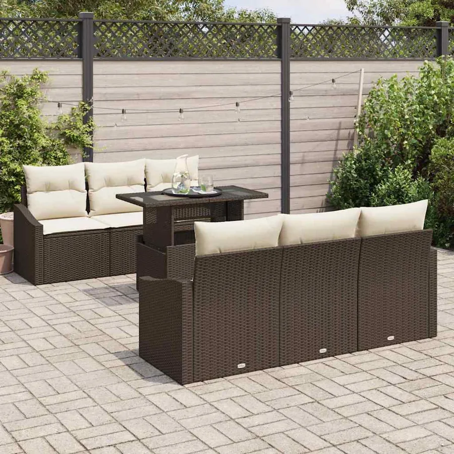 Ensemble de canapé de jardin 7 pcs Marron polyrotin - 3