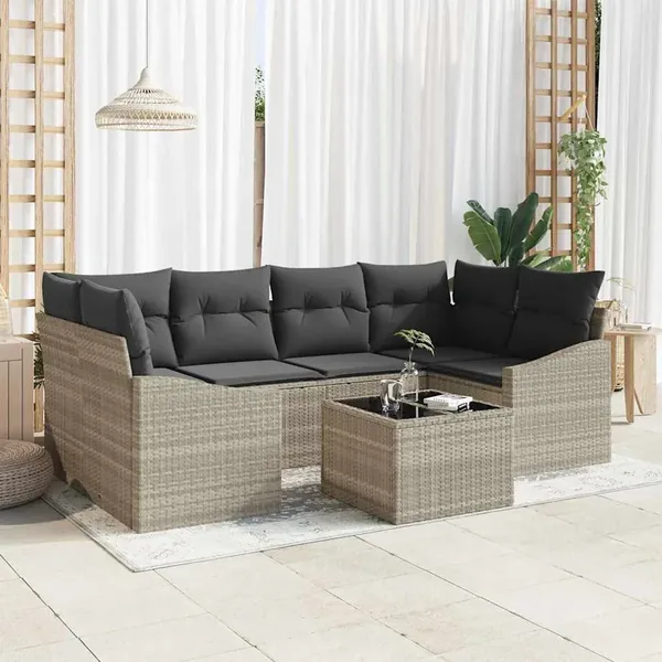 Ensemble de Canapés 7 pcs Gris clair et gris foncé polyrotin