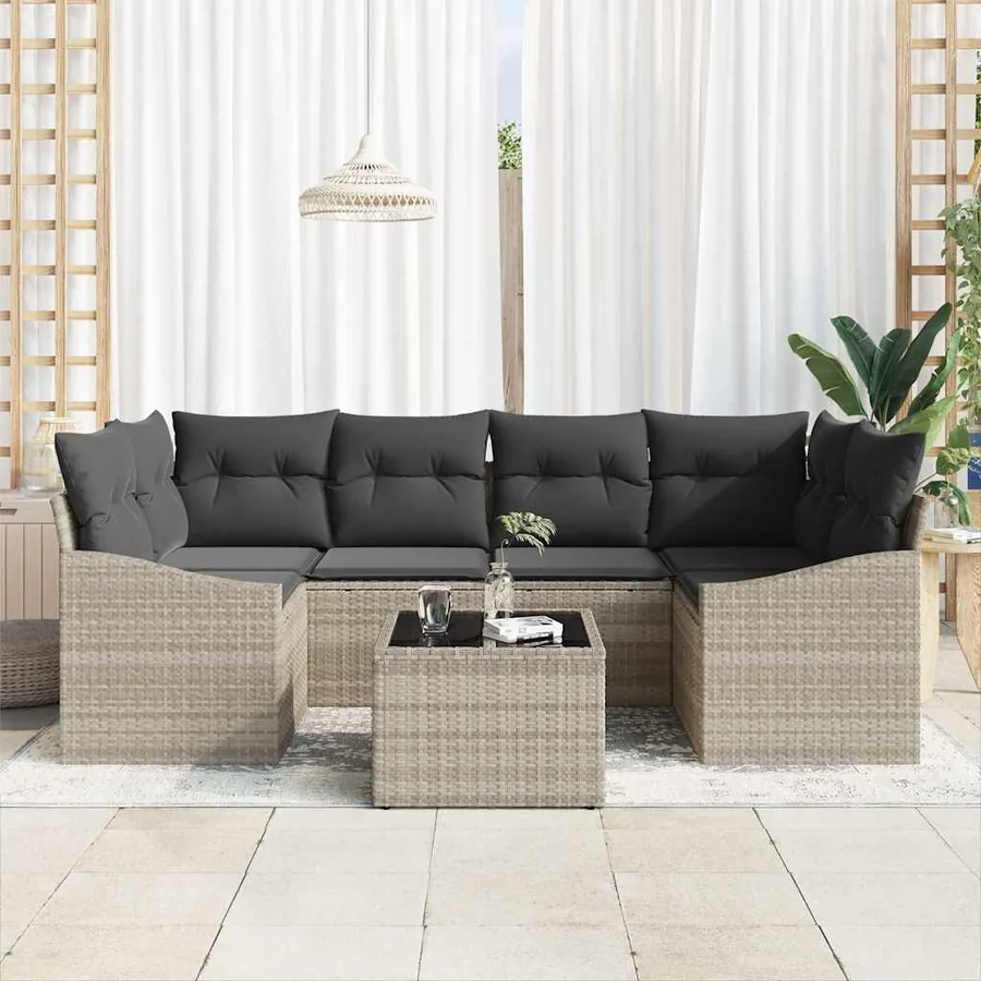 Ensemble de Canapés 7 pcs Gris clair et gris foncé polyrotin - 3