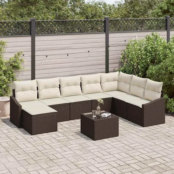 Ensemble de canapé de jardin 8 pcs Marron et Crème polyrotin