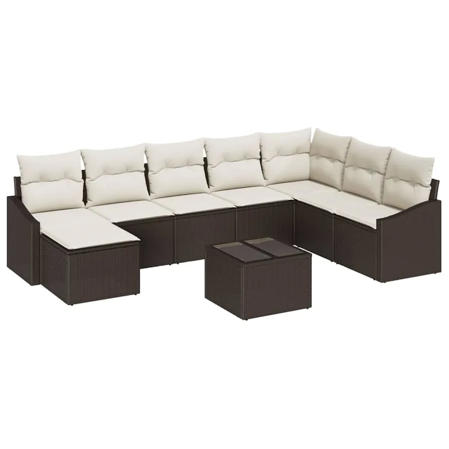 Ensemble de canapé de jardin 8 pcs Marron et Crème polyrotin - 2