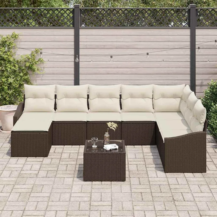 Ensemble de canapé de jardin 8 pcs Marron et Crème polyrotin - 3