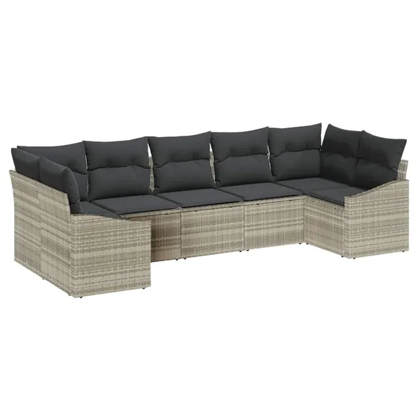 Ensemble de canapé de jardin 7 pcs Gris clair polyrotin