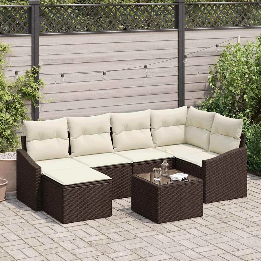 Ensemble de salle à manger pour jardin 7 pcs Marron et Crème