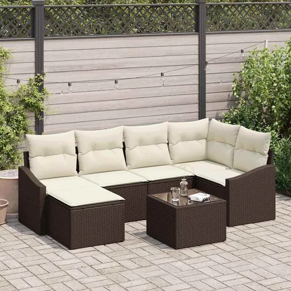 Ensemble de salle à manger pour jardin 7 pcs Marron et Crème