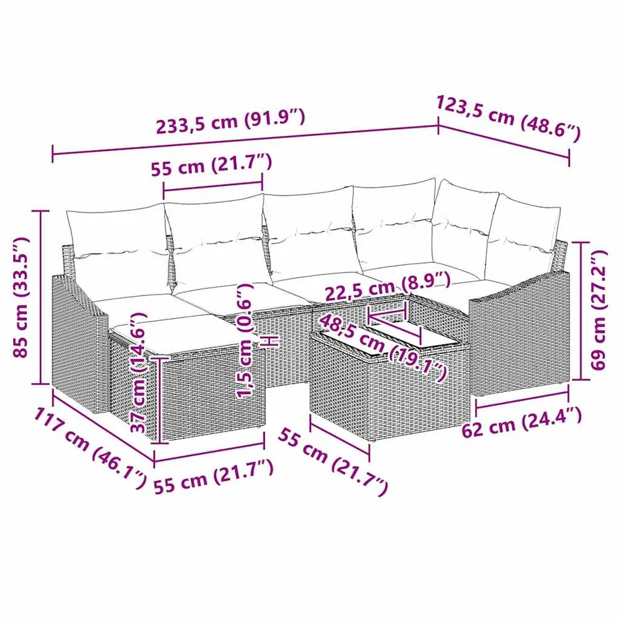 Ensemble de salle à manger pour jardin 7 pcs Marron et Crème - 15