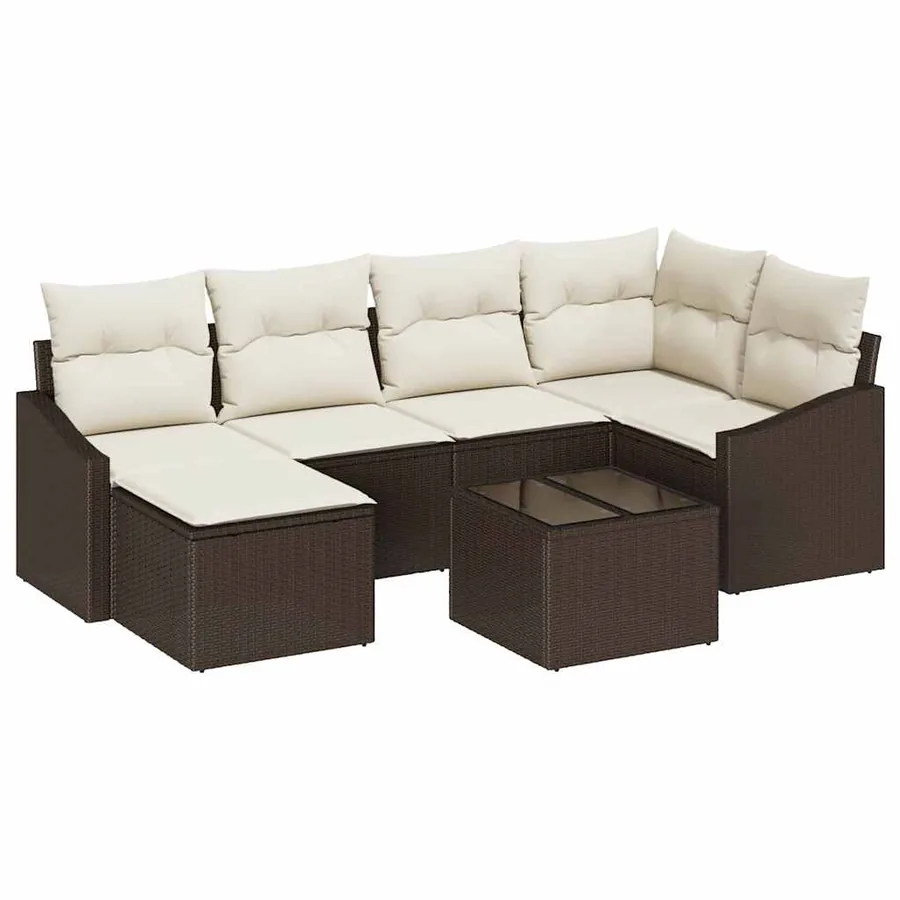 Ensemble de salle à manger pour jardin 7 pcs Marron et Crème - 2