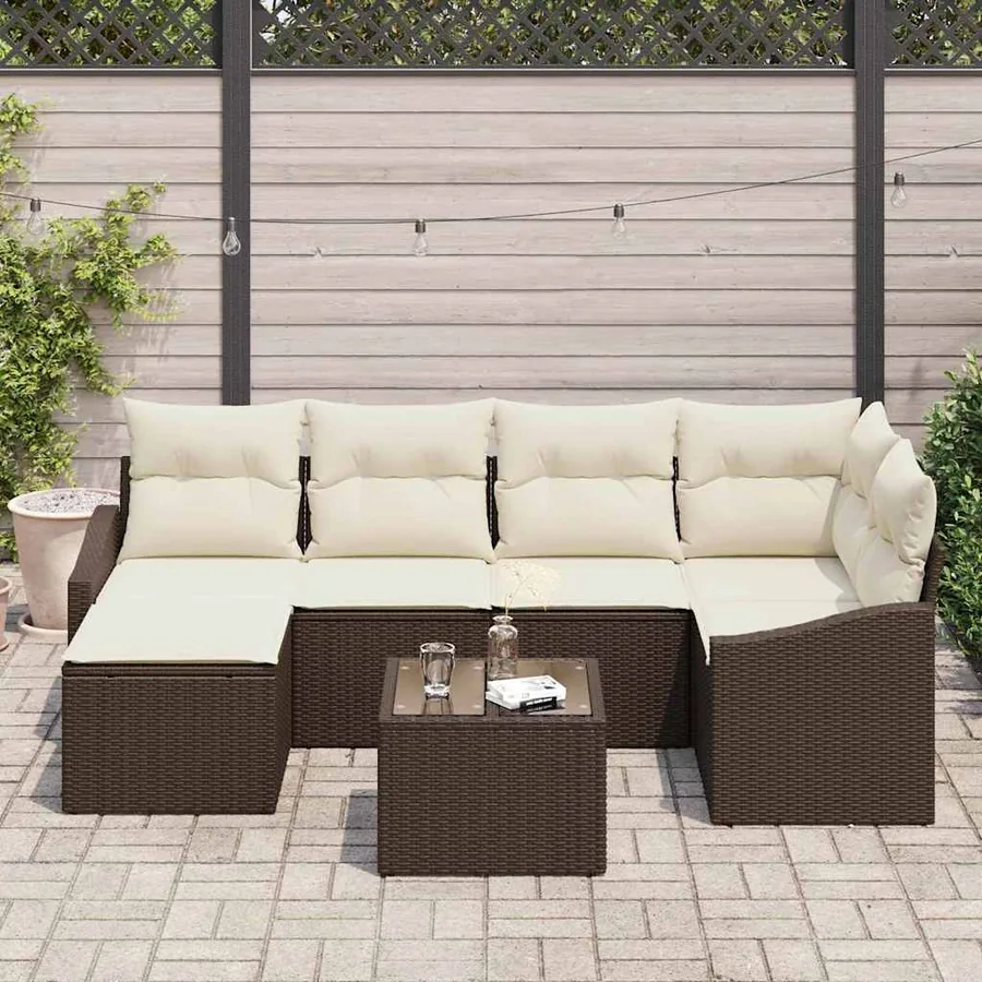Ensemble de salle à manger pour jardin 7 pcs Marron et Crème - 3