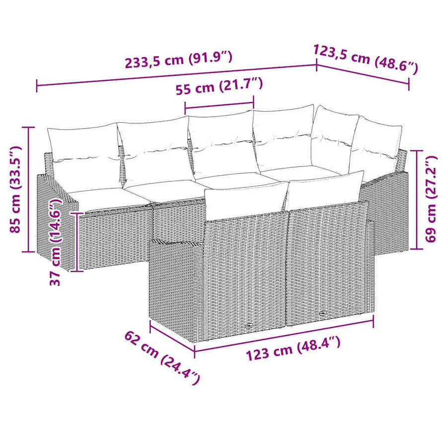 Ensemble de canapé de jardin 7 pcs Marron et blanc polyrotin - 12