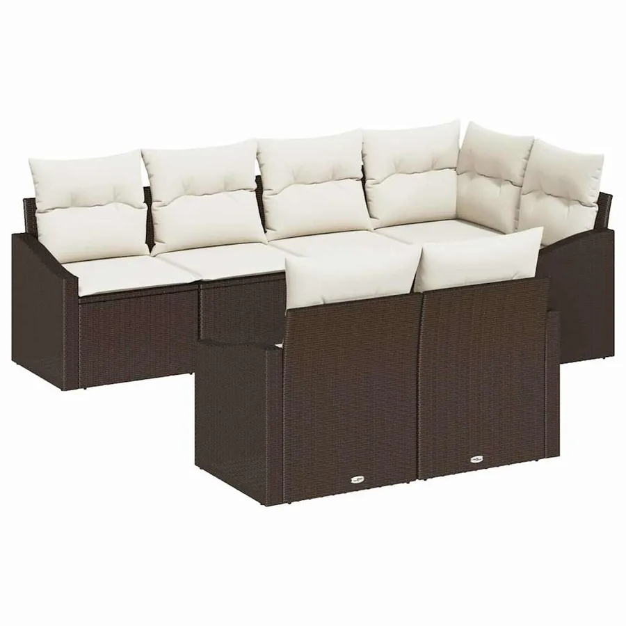 Ensemble de canapé de jardin 7 pcs Marron et blanc polyrotin - 2