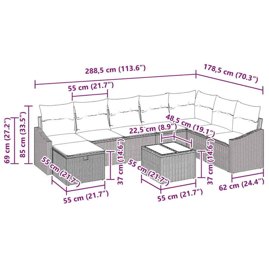 Ensemble de Canapés avec coussin 9 pcs polyrotin - 15