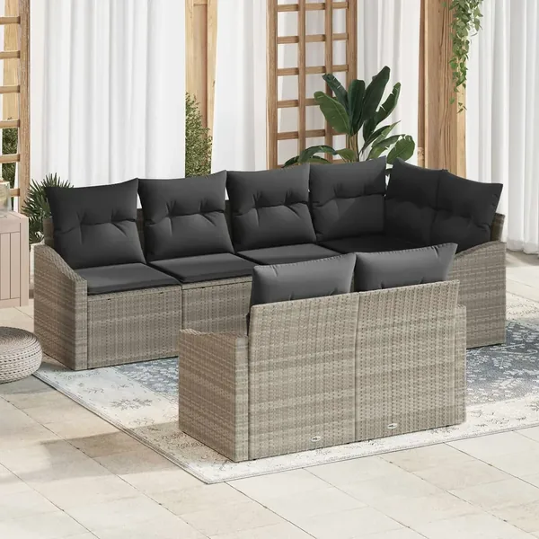 Ensemble de canapé de jardin 7 pcs Gris clair polyrotin