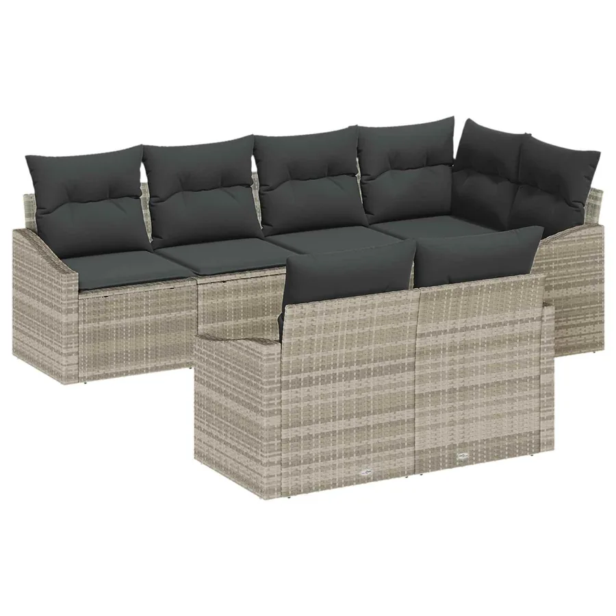 Ensemble de canapé de jardin 7 pcs Gris clair polyrotin - 2