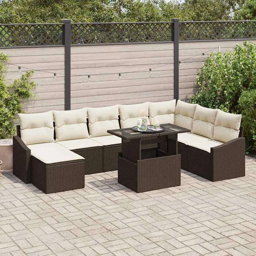 Ensemble de canapé de jardin avec coussin 9 pcs Marron et Crème