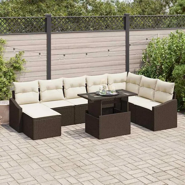 Ensemble de canapé de jardin avec coussin 9 pcs Marron et Crème