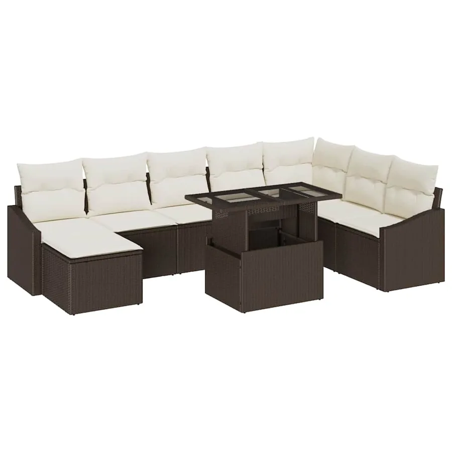 Ensemble de canapé de jardin avec coussin 9 pcs Marron et Crème - 2