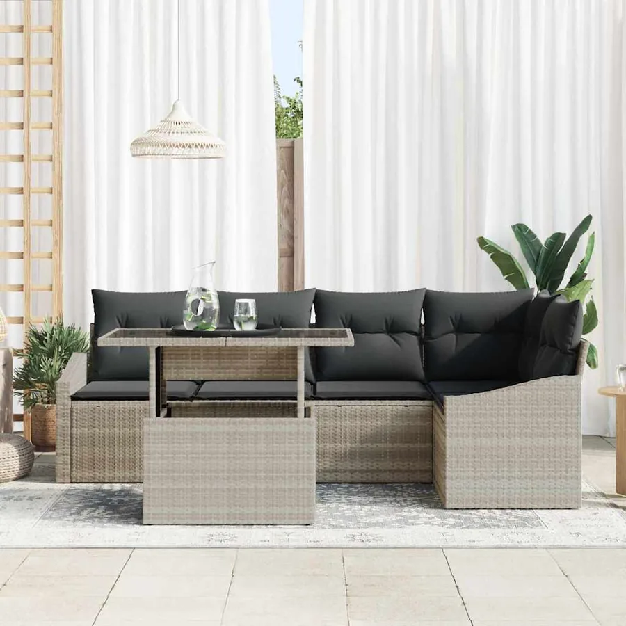 Ensemble de canapé de jardin 6 pcs Gris clair et gris foncé - 3