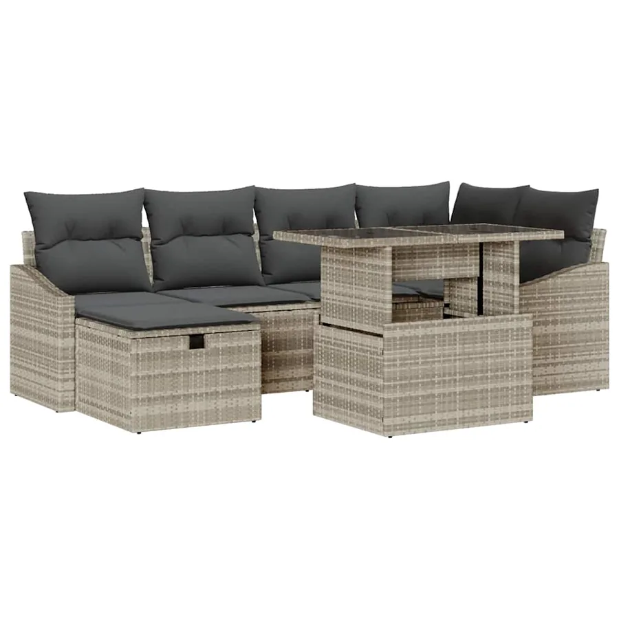 Ensemble de canapé de jardin 7 pcs Gris clair polyrotin - 2