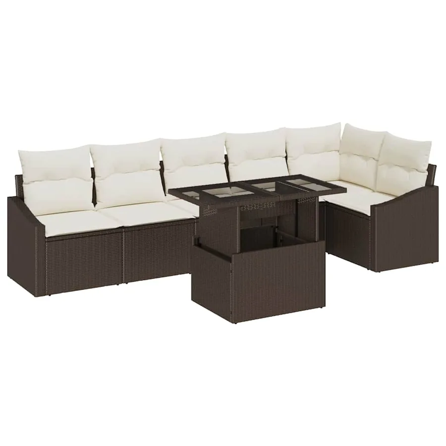 Ensemble de canapé de jardin avec coussin 7 pcs Marron et Crème - 2