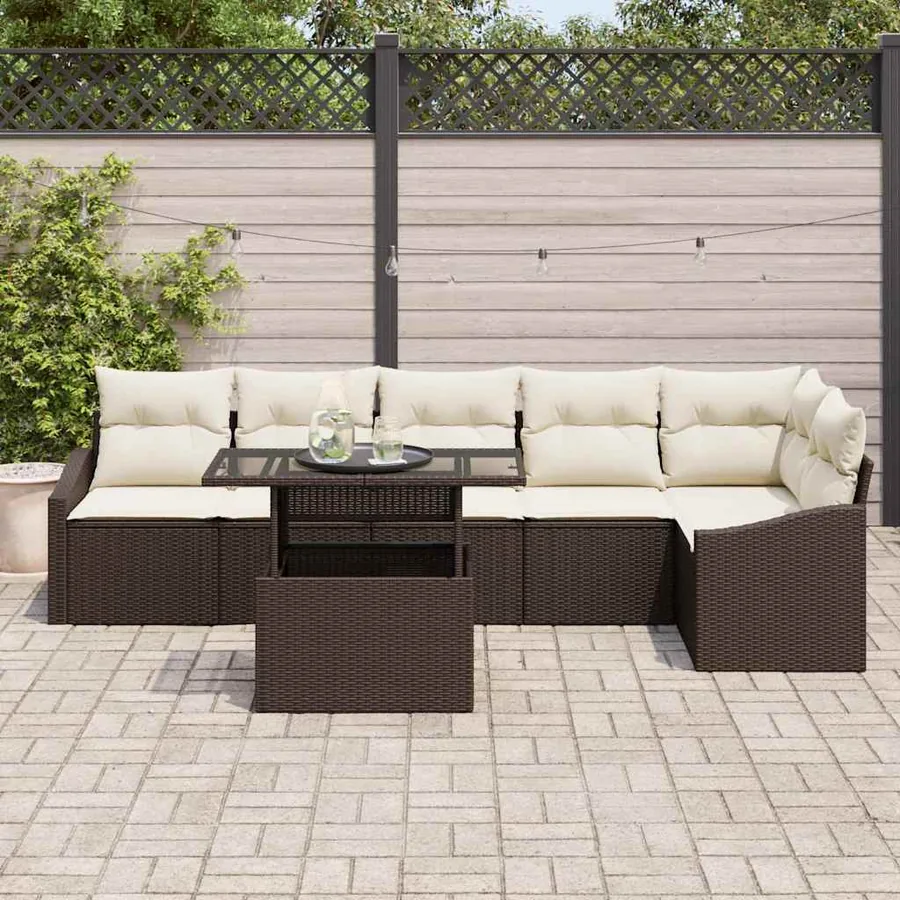 Ensemble de canapé de jardin avec coussin 7 pcs Marron et Crème - 3