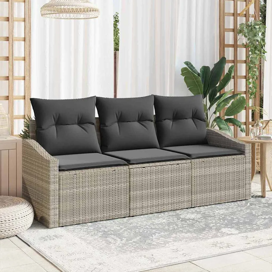 Ensemble de canapé de jardin 3 pcs Gris clair polyrotin