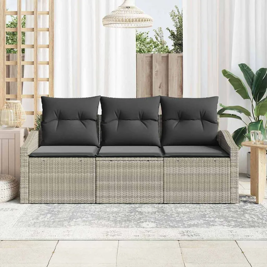 Ensemble de canapé de jardin 3 pcs Gris clair polyrotin - 3