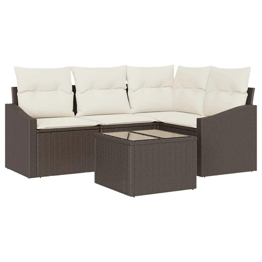 Ensemble de canapé de jardin 5 pcs Marron et Crème polyrotin - 2