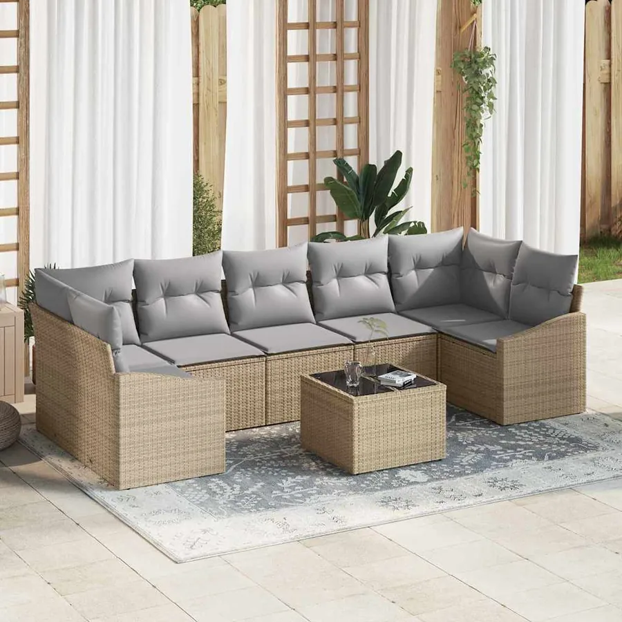 Ensemble de Canapés avec coussin 8 pcs Beige et gris polyrotin
