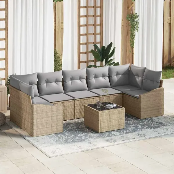 Ensemble de Canapés avec coussin 8 pcs Beige et gris polyrotin