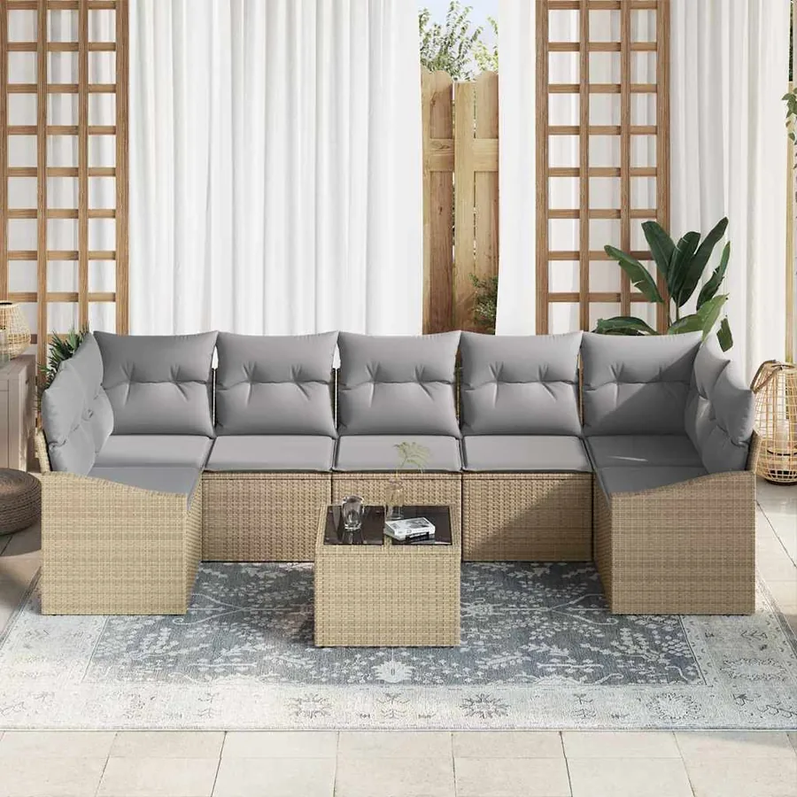 Ensemble de Canapés avec coussin 8 pcs Beige et gris polyrotin - 3