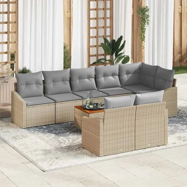 Ensemble de canapé de jardin 9 pcs Beige et Gris clair