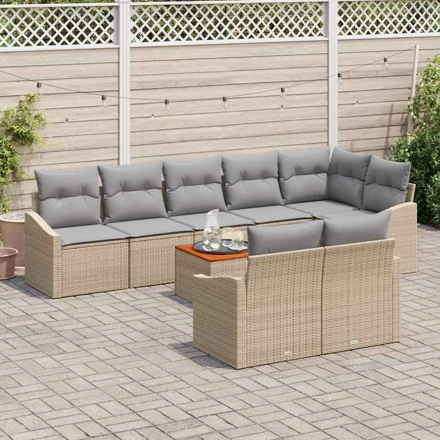 Ensemble de canapé de jardin 9 pcs Beige et Gris clair - 3