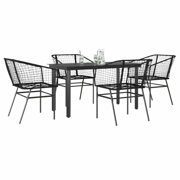 Ensemble à manger de jardin 5 pcs noir résine tressée verre