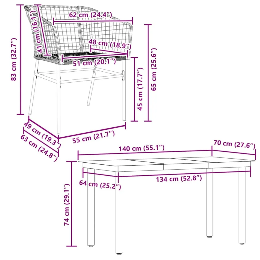 Ensemble à manger de jardin 5 pcs noir résine tressée verre - 10