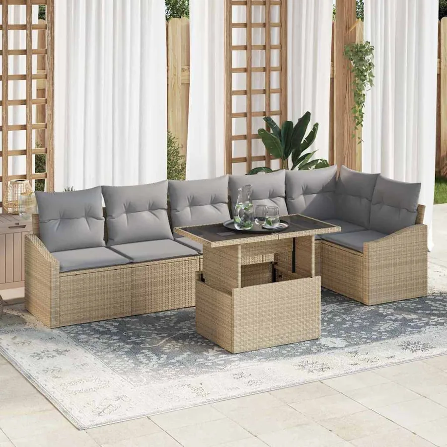 Ensemble de canapé de jardin Réglable 7 pcs Beige et Gris clair
