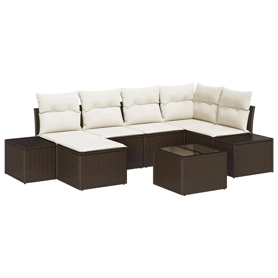 Ensemble de canapé de jardin 7 pcs Marron et Crème polyrotin - 2