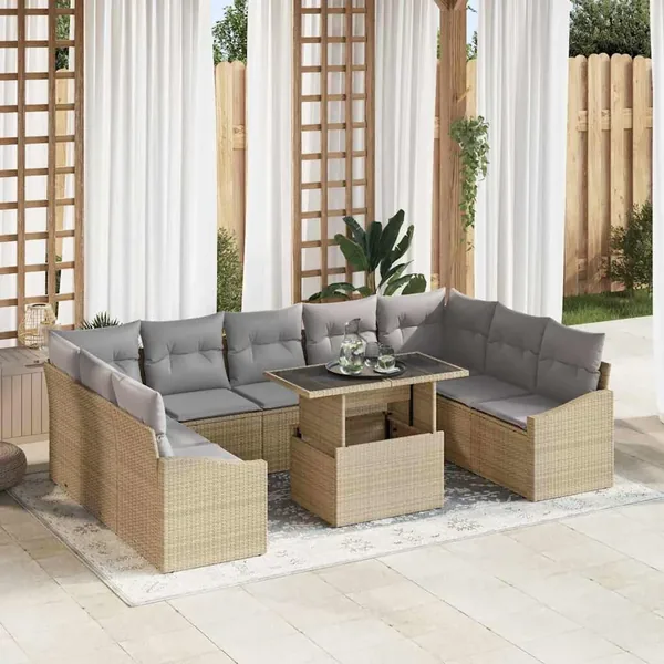 Ensemble de canapé de jardin 10 pcs Beige et Gris clair