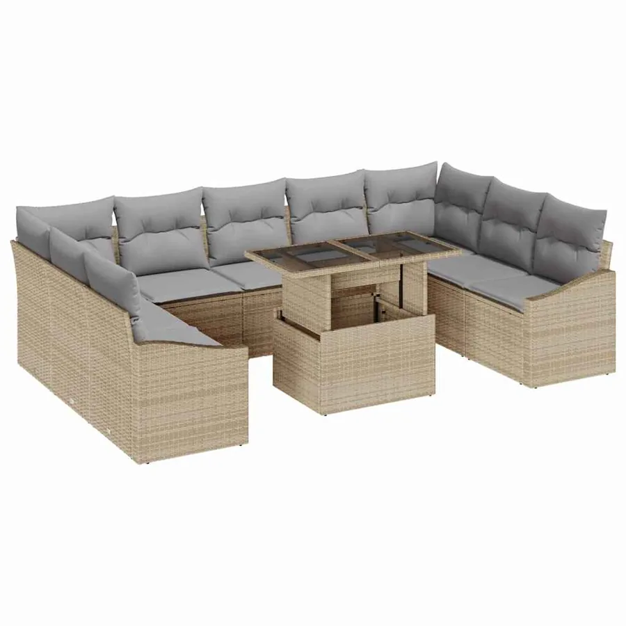 Ensemble de canapé de jardin 10 pcs Beige et Gris clair - 2