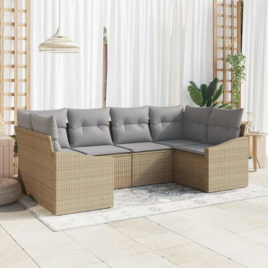Ensemble de canapé de jardin 6 pcs Beige et Gris clair