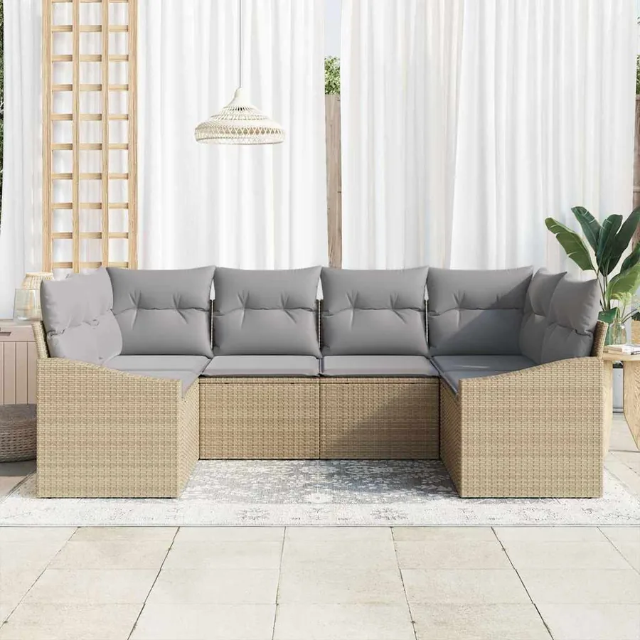 Ensemble de canapé de jardin 6 pcs Beige et Gris clair - 3