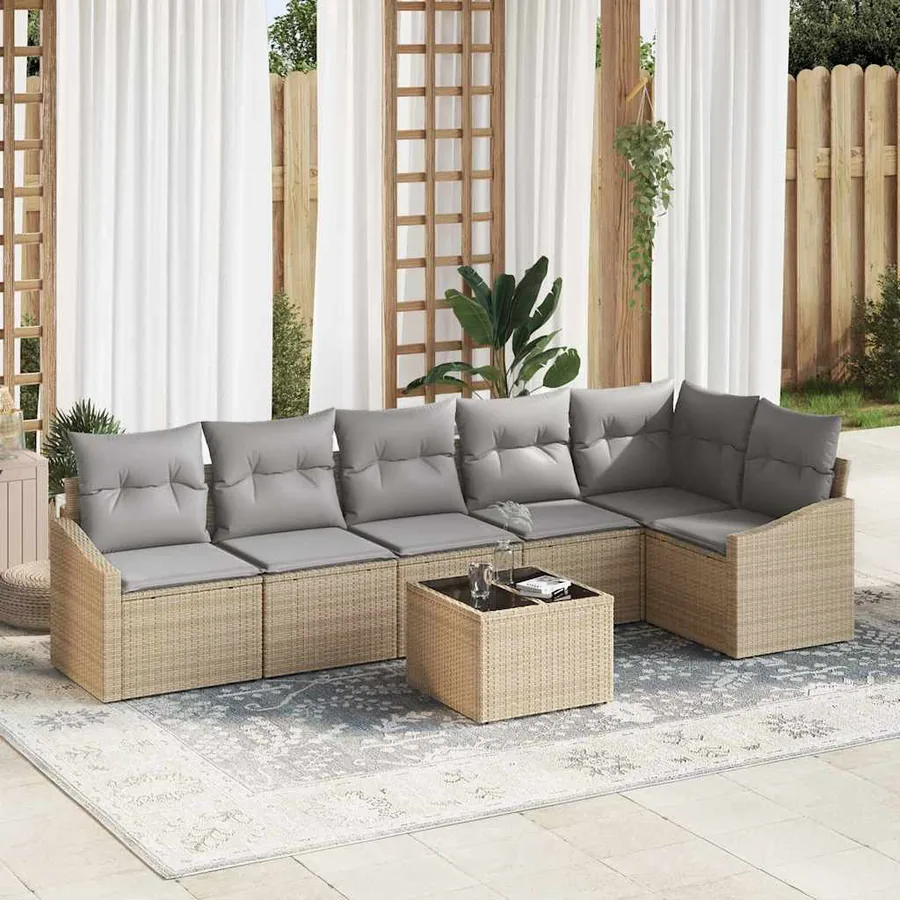 Ensemble de canapé de jardin 7 pcs Beige et Gris clair