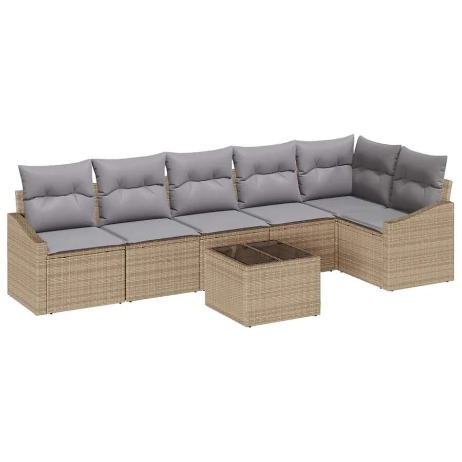 Ensemble de canapé de jardin 7 pcs Beige et Gris clair - 2