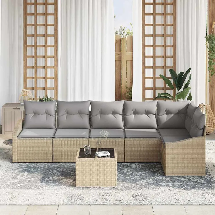 Ensemble de canapé de jardin 7 pcs Beige et Gris clair - 3