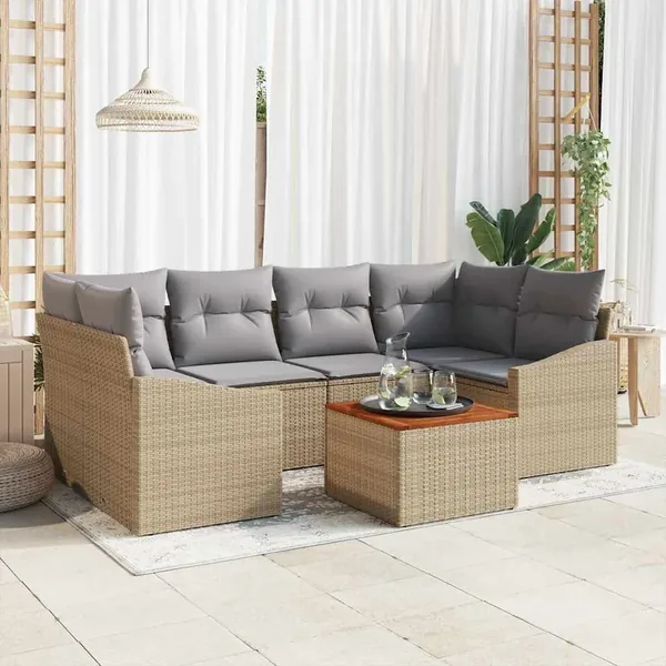 Ensemble de canapé de jardin 7 pcs Beige et Gris clair