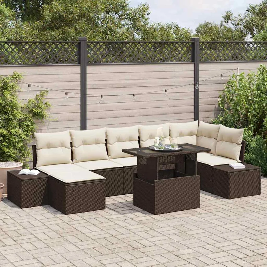 Ensemble de canapé de jardin avec coussin 8 pcs Marron et crème