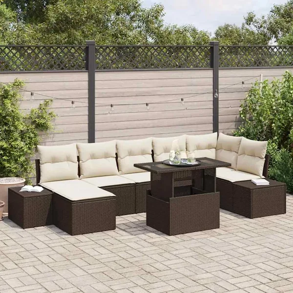 Ensemble de canapé de jardin avec coussin 8 pcs Marron et crème