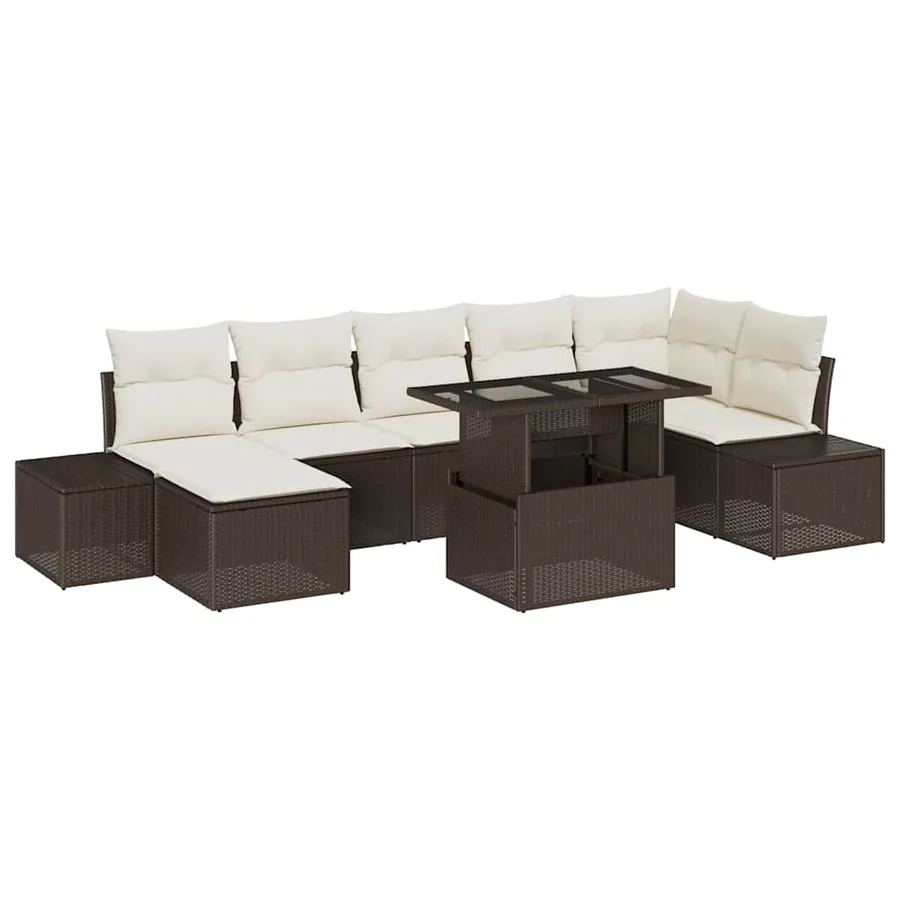 Ensemble de canapé de jardin avec coussin 8 pcs Marron et crème - 2