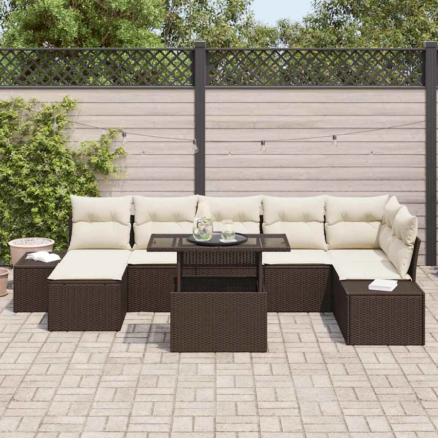 Ensemble de canapé de jardin avec coussin 8 pcs Marron et crème - 3